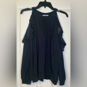 Lush - Ruffle Cold Shoulder Sweater - Size: M